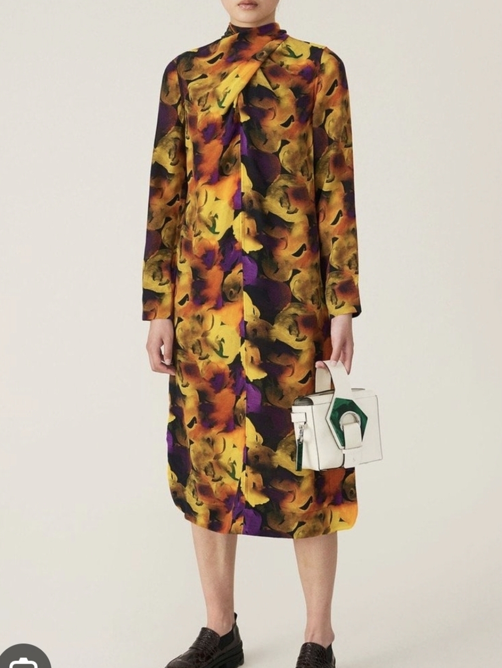 Ganni Abstract Print Silk Blend Colorful Midi Dress Size 42